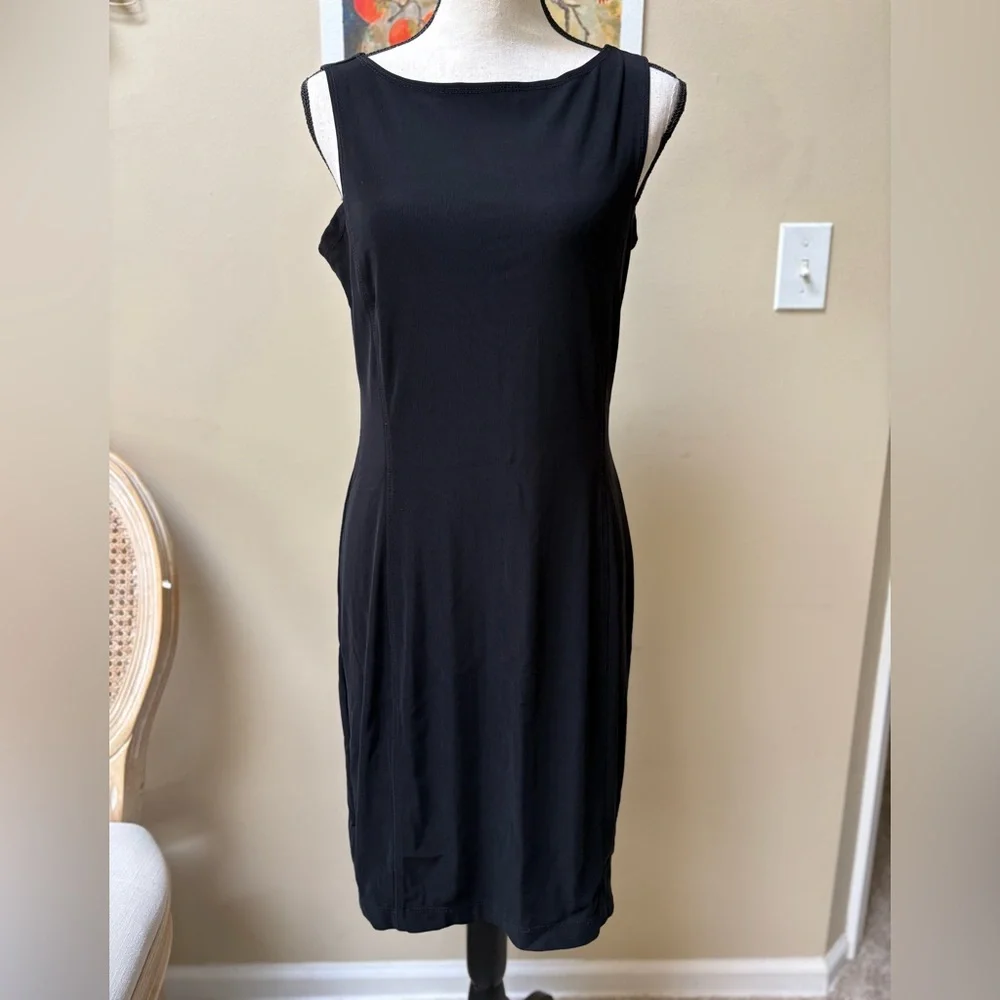 VINTAGE Classic Black LBD Stretch Midi Dress - Picture 2 of 7